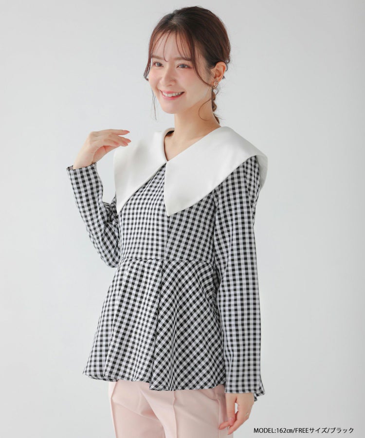 ビッグカラーギンガムチェックトップス【宅配便】 | Fit more