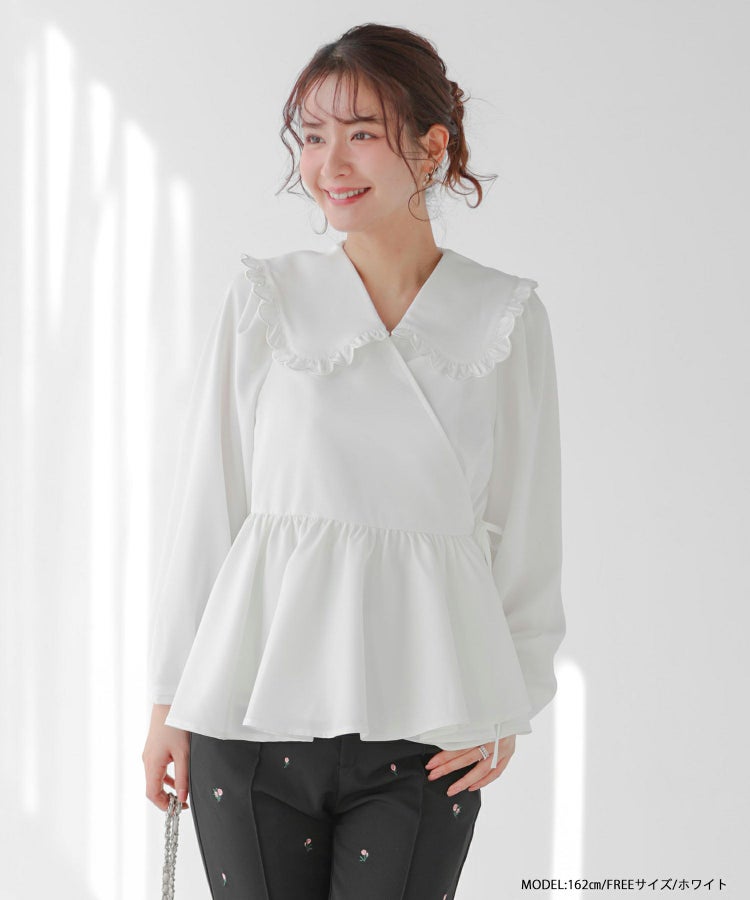 スカラップフリルカラーカシュクールブラウス【宅配便】 | Fit more