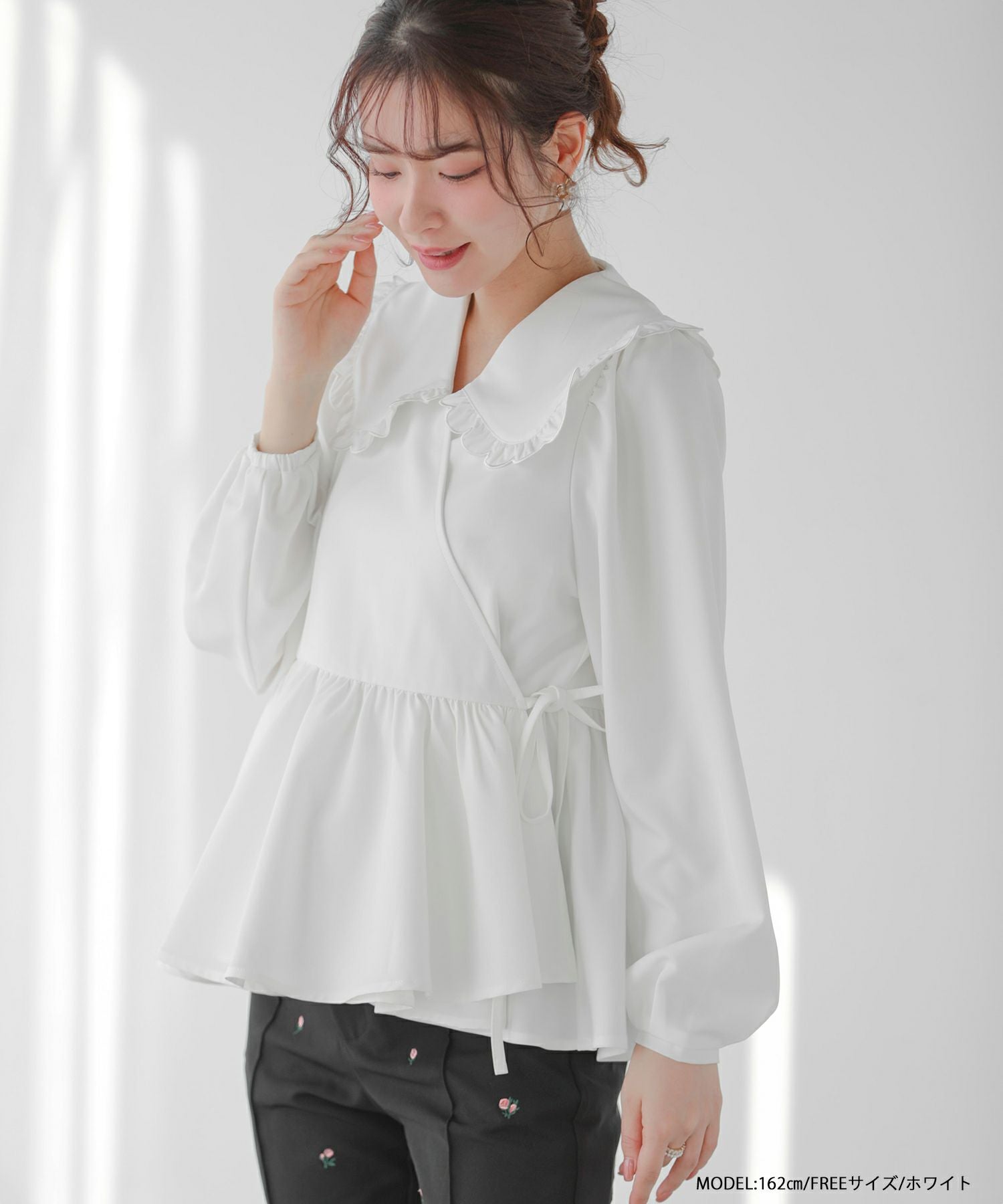 スカラップフリルカラーカシュクールブラウス【宅配便】 | Fit more