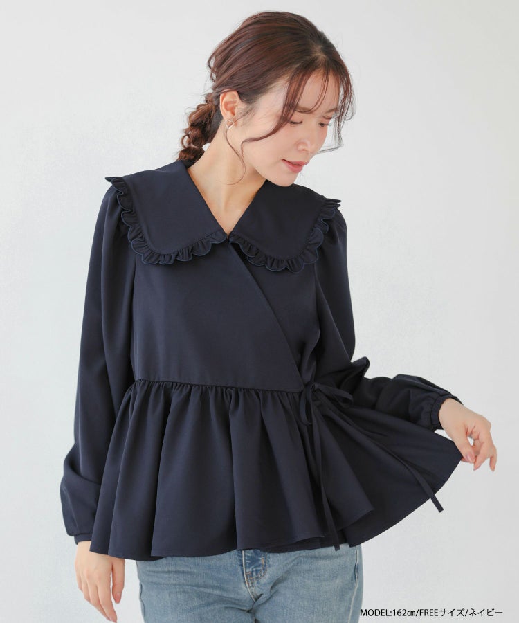 スカラップフリルカラーカシュクールブラウス【宅配便】 | Fit more