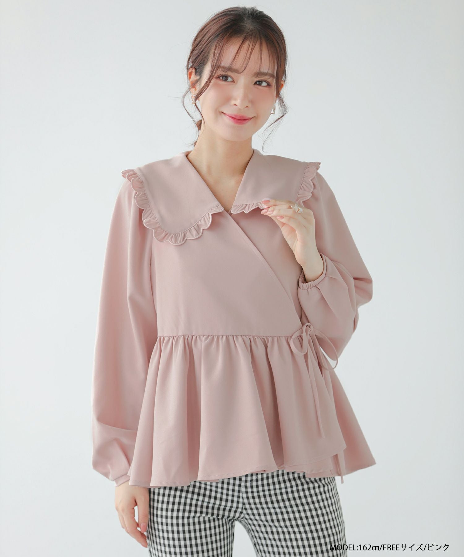 スカラップフリルカラーカシュクールブラウス【宅配便】 | Fit more