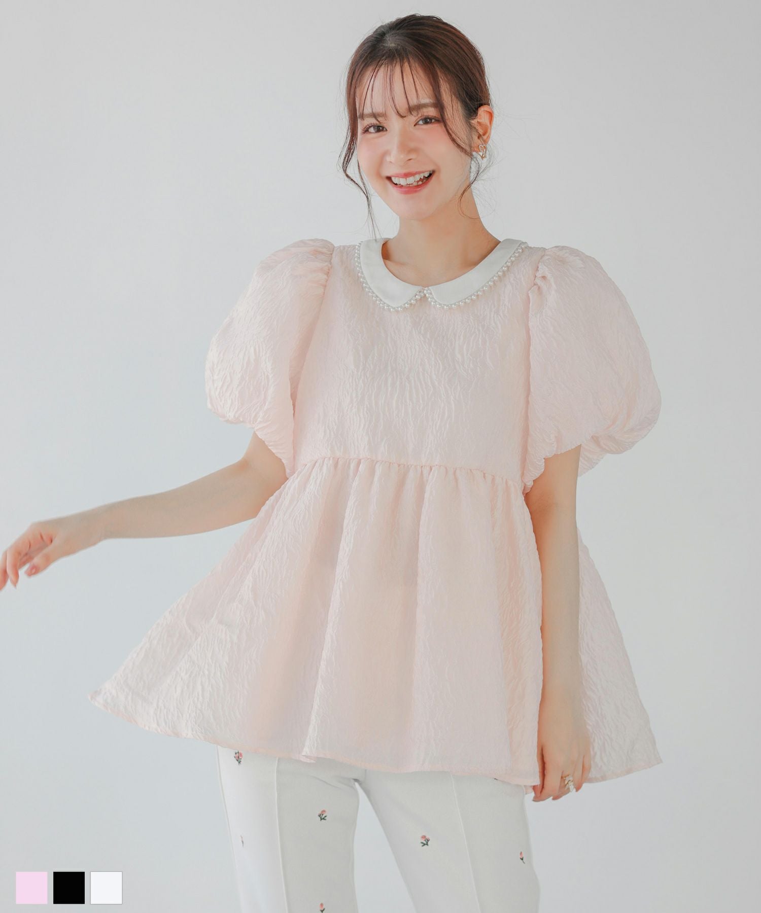 ZOZO限定商品】パール襟ジャガードペプラムトップス【宅配便】 | Fit more