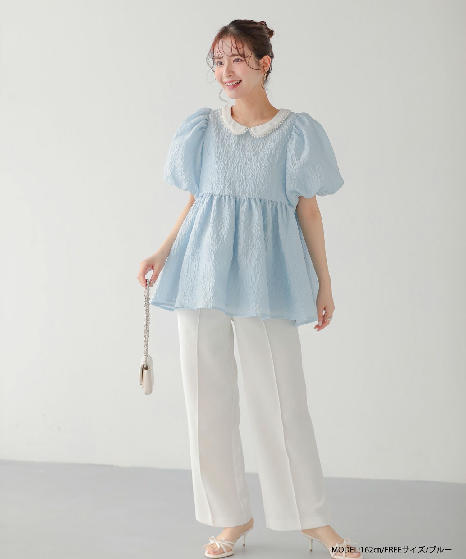ZOZO限定商品】パール襟ジャガードペプラムトップス【宅配便】 | Fit more