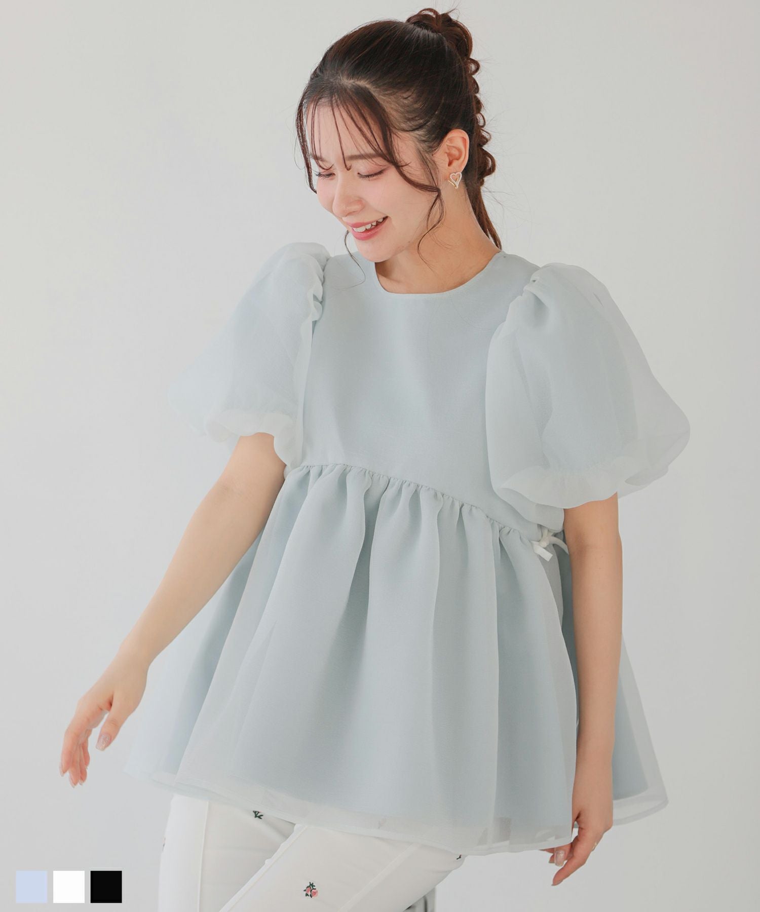 クリンクルシアーオーガンジーペプラムトップス【宅配便】 | Fit more