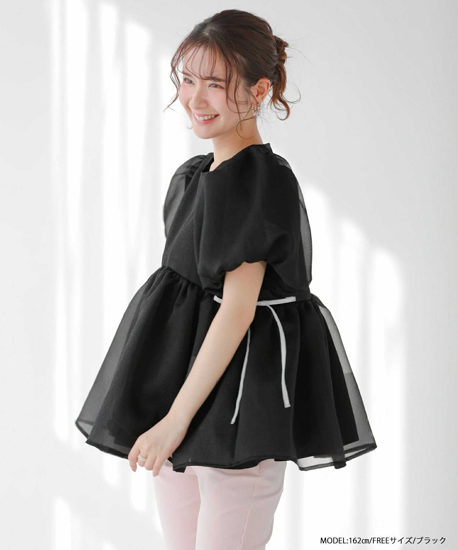 クリンクルシアーオーガンジーペプラムトップス【宅配便】 | Fit more