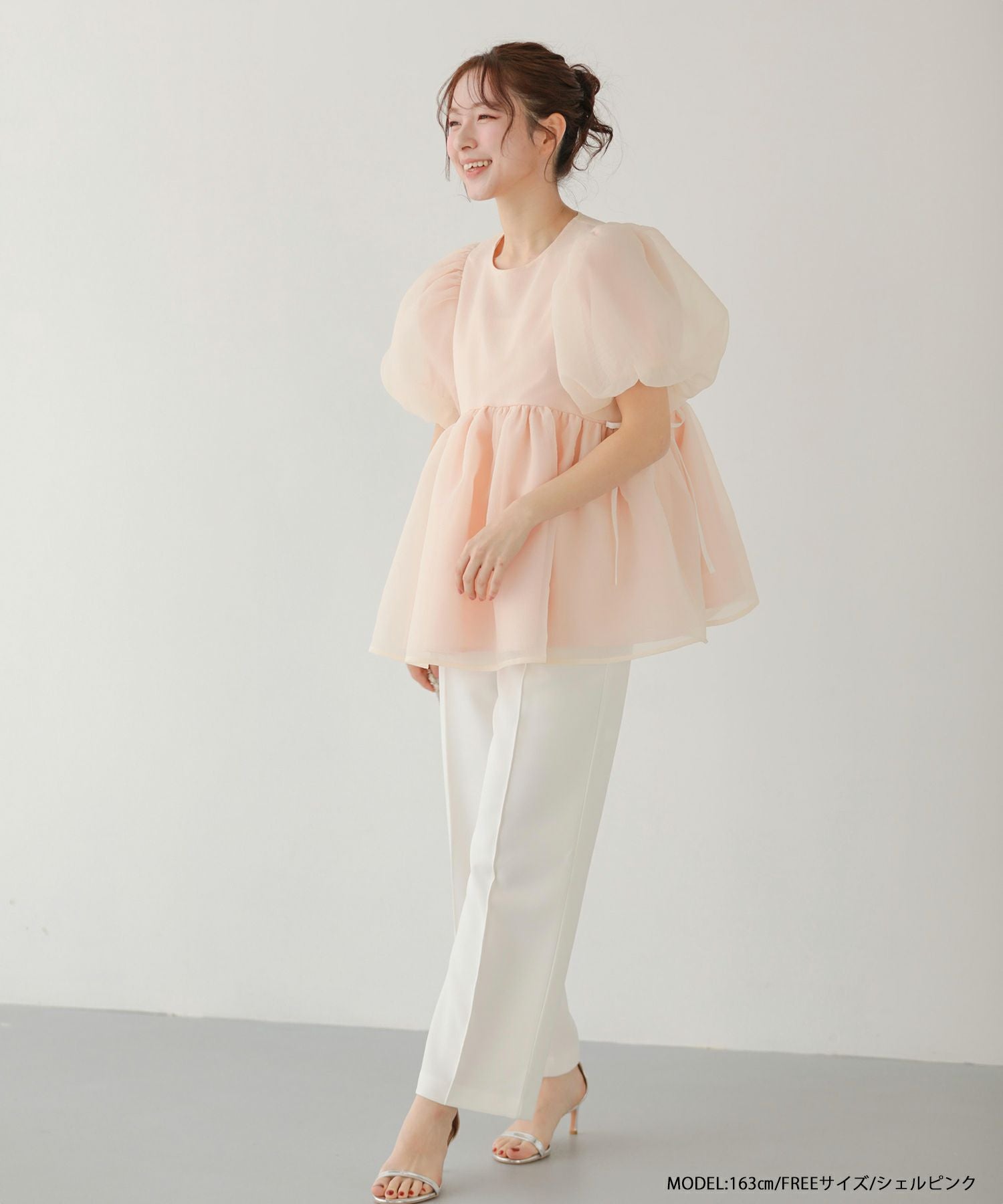 クリンクルシアーオーガンジーペプラムトップス【宅配便】 | Fit more