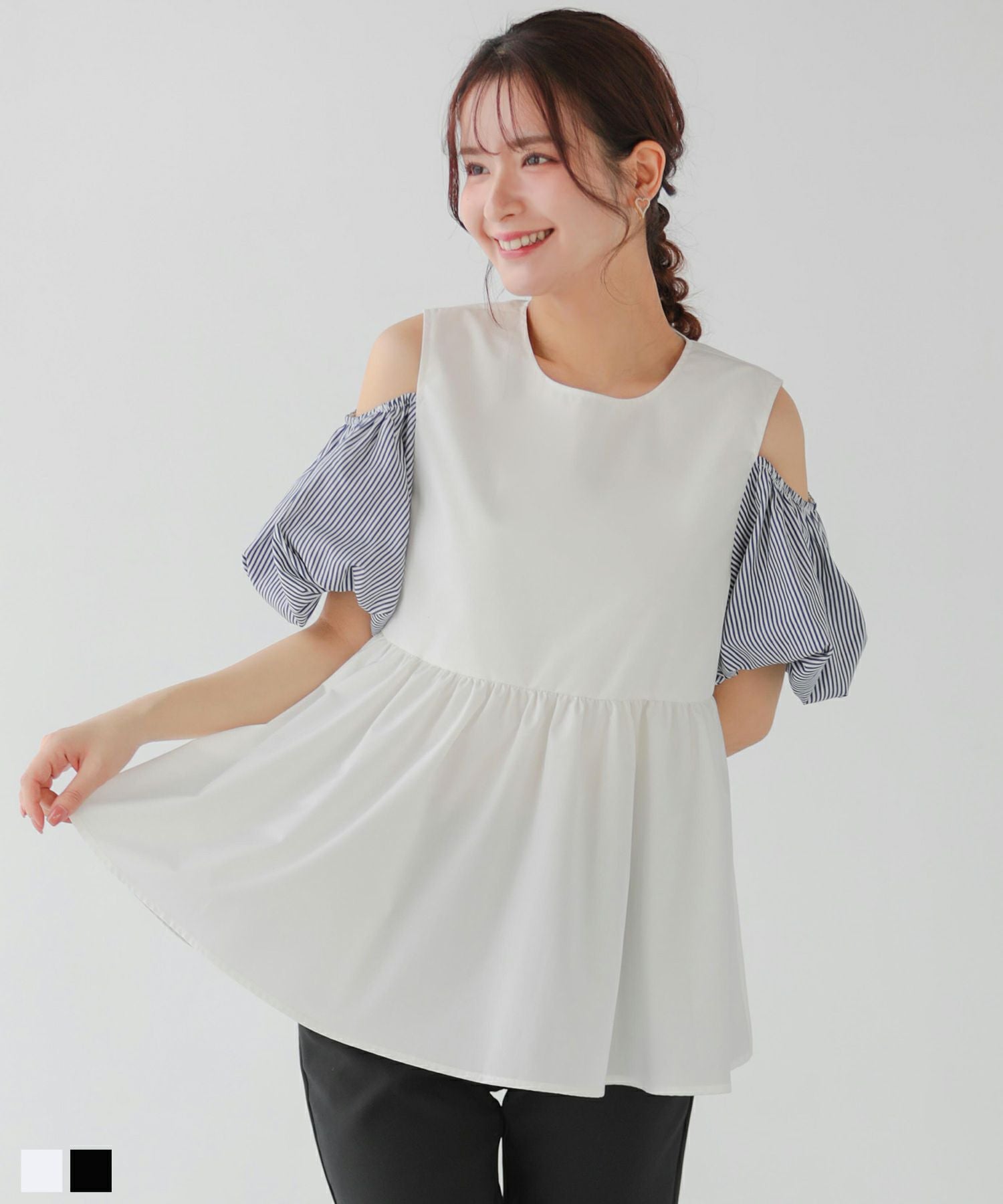 刺しゅうジャガードバックリボンペプラムトップス【宅配便】 | Fit more