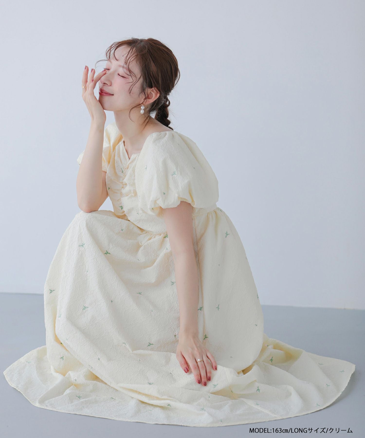 花柄刺しゅうジャガードワンピース【宅配便】 | Fit more 花柄刺しゅうジャガードワンピース【宅配便】 | Fit more