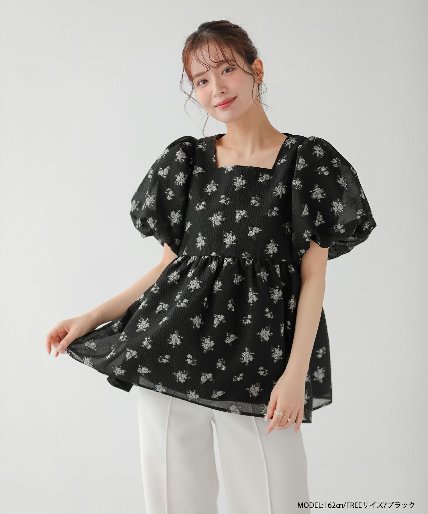 刺しゅうジャガードバックリボンペプラムトップス【宅配便】 | Fit more