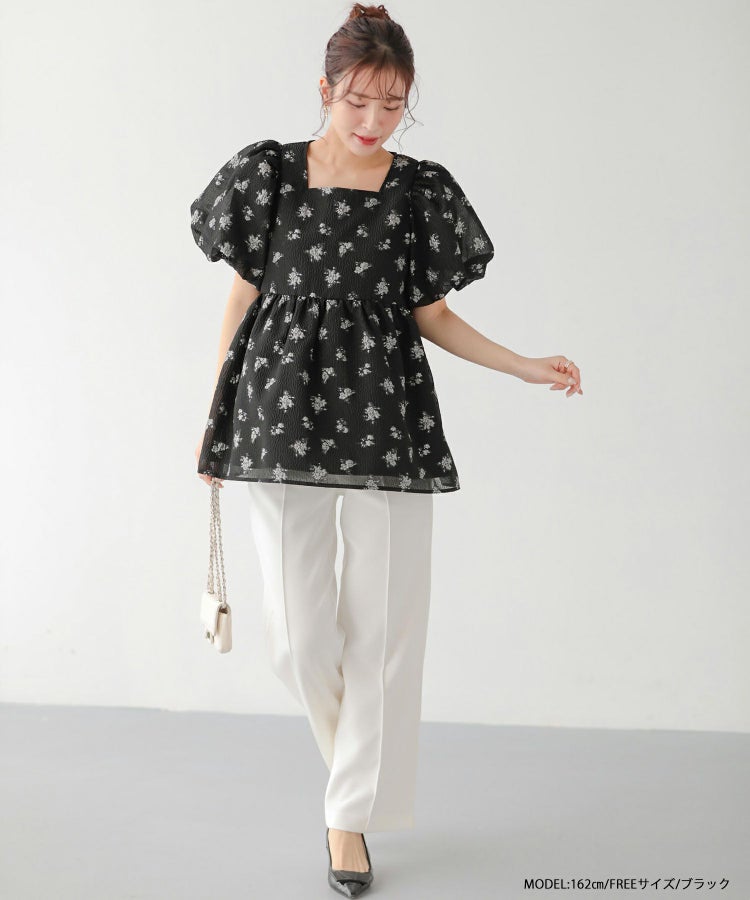 刺しゅうジャガードバックリボンペプラムトップス【宅配便】 | Fit more