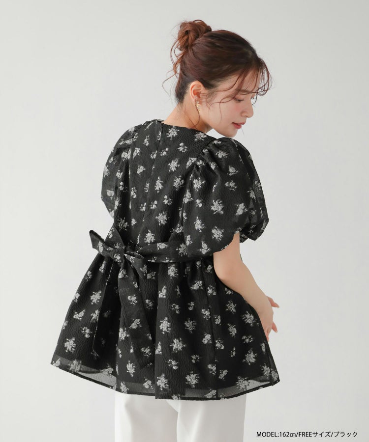 刺しゅうジャガードバックリボンペプラムトップス【宅配便】 | Fit more