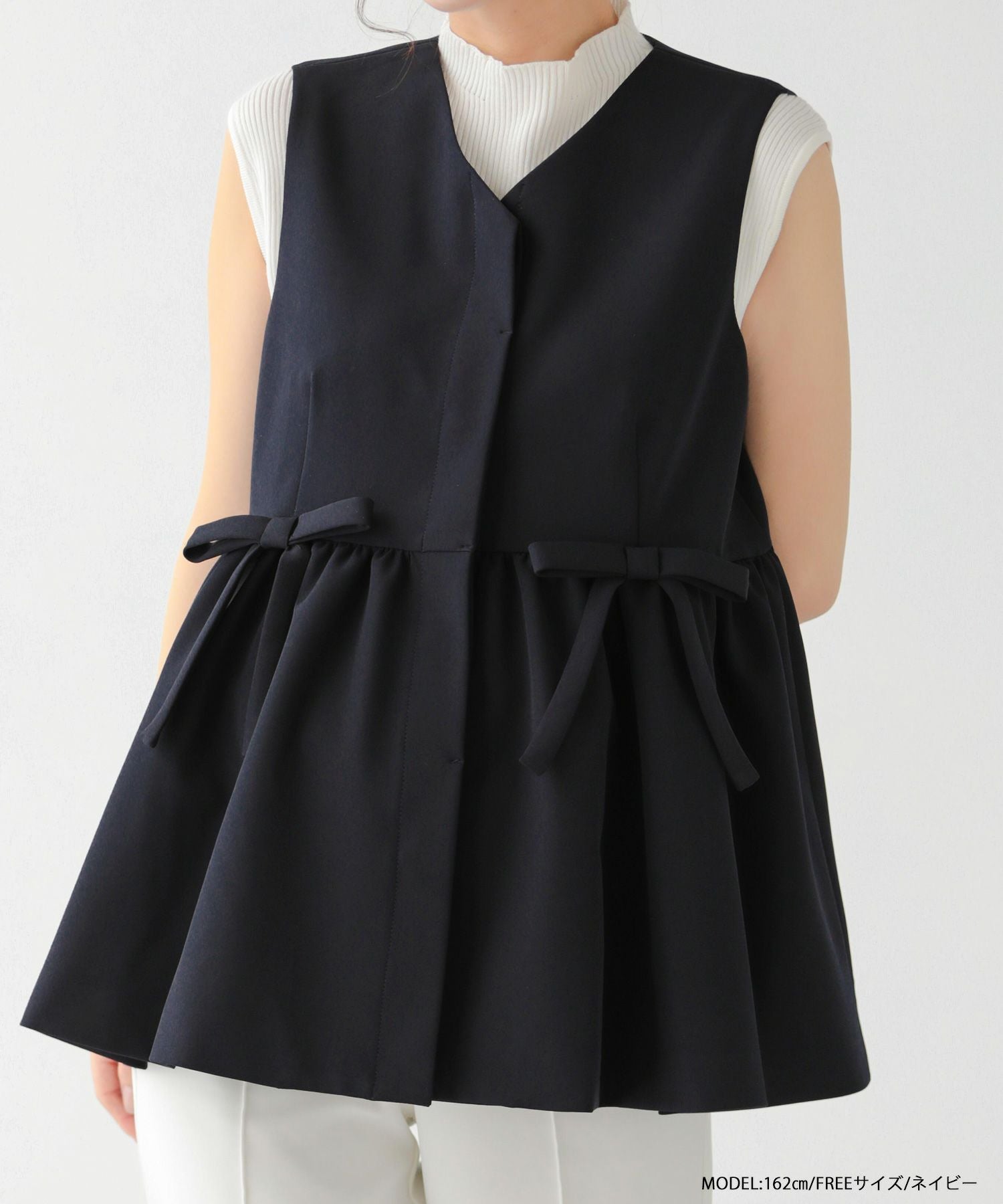 Fitmore Rieコラボ リボンペプラムジレ ブラック RIEコラボ！チュールフリルペプラムジレ【宅配便】 | Fit more