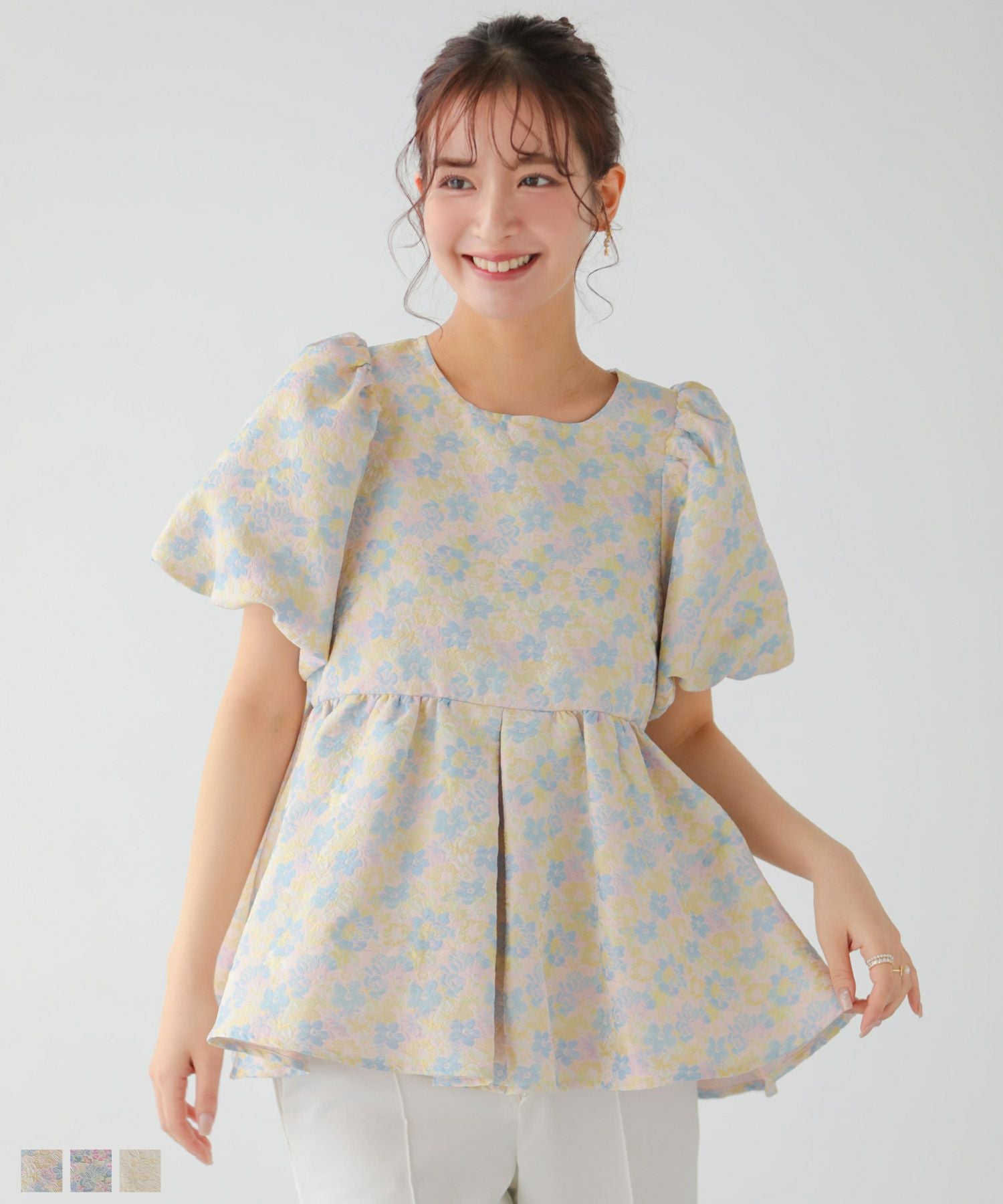 ミックスカラー花柄ジャガードトップス【宅配便】 | Fit more