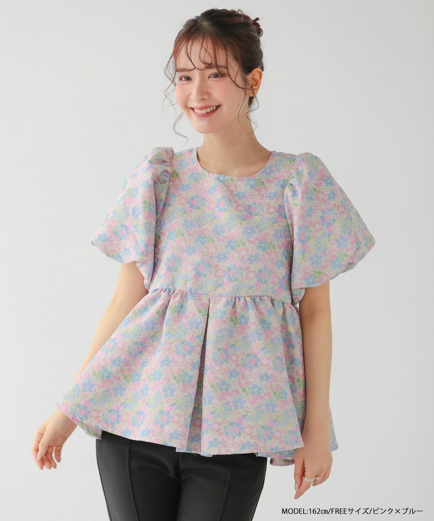 ミックスカラー花柄ジャガードトップス【宅配便】 | Fit more