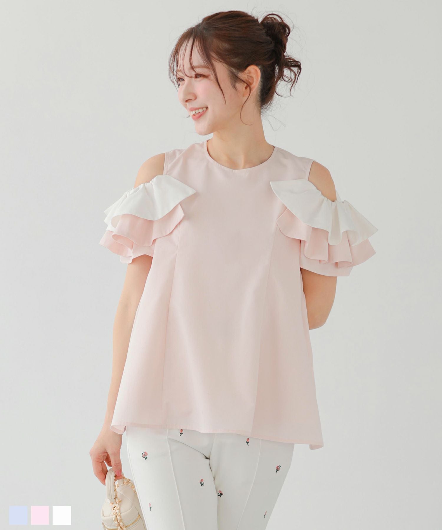 ハートネックダイヤジャガードペプラムトップス【宅配便】 | Fit more