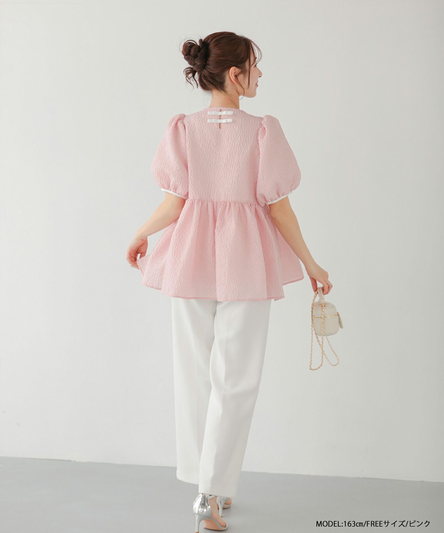 Fitmore バックリボンジャガードペプラムトップス バックリボンジャガードペプラムトップス【即納】【宅配便】 | Fit more