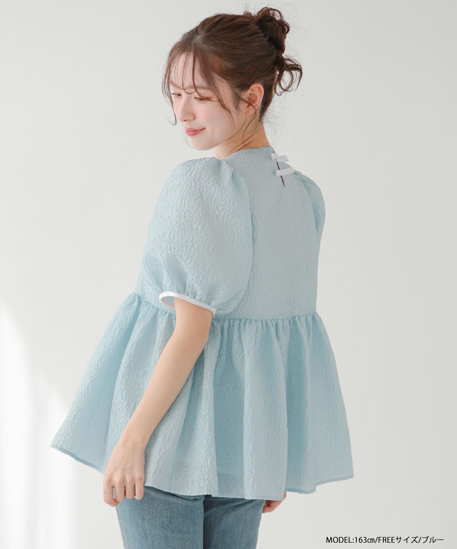 バックリボンジャガードペプラムトップス【即納】【宅配便】 | Fit more