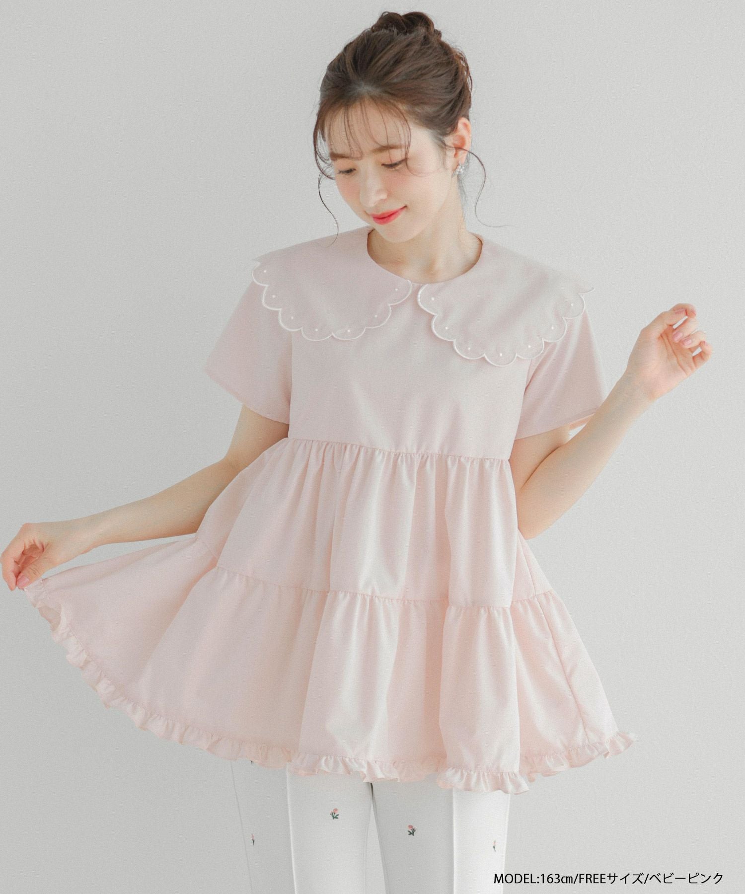 ドット刺繍スカラップカラーギャザートップス【宅配便】 | Fit more