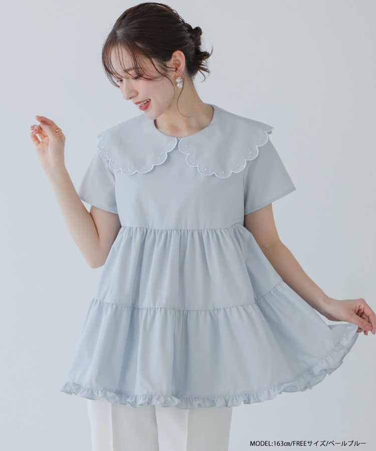 ドット刺繍スカラップカラーギャザートップス【宅配便】 | Fit more