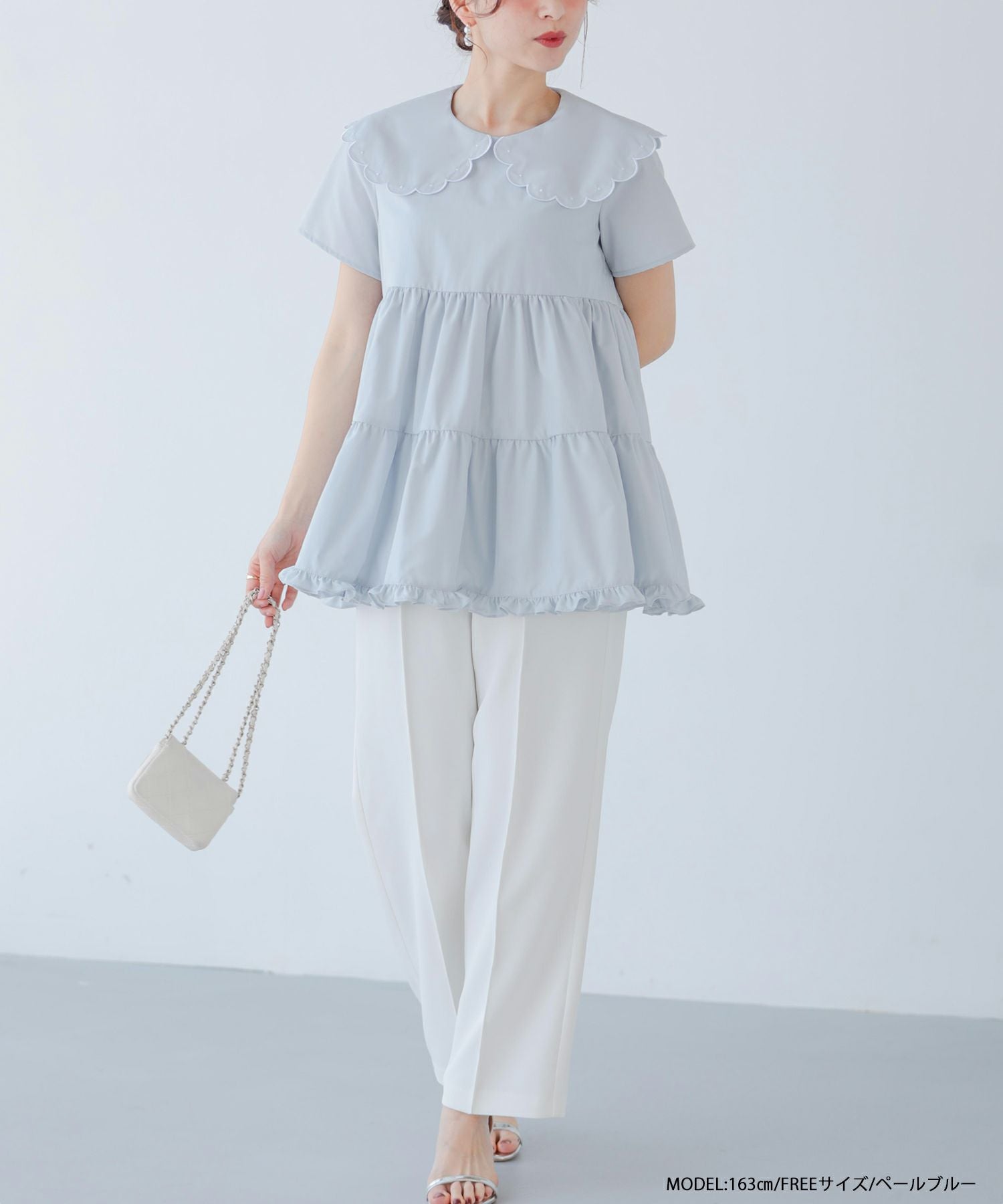 ドット刺繍スカラップカラーギャザートップス【宅配便】 | Fit more