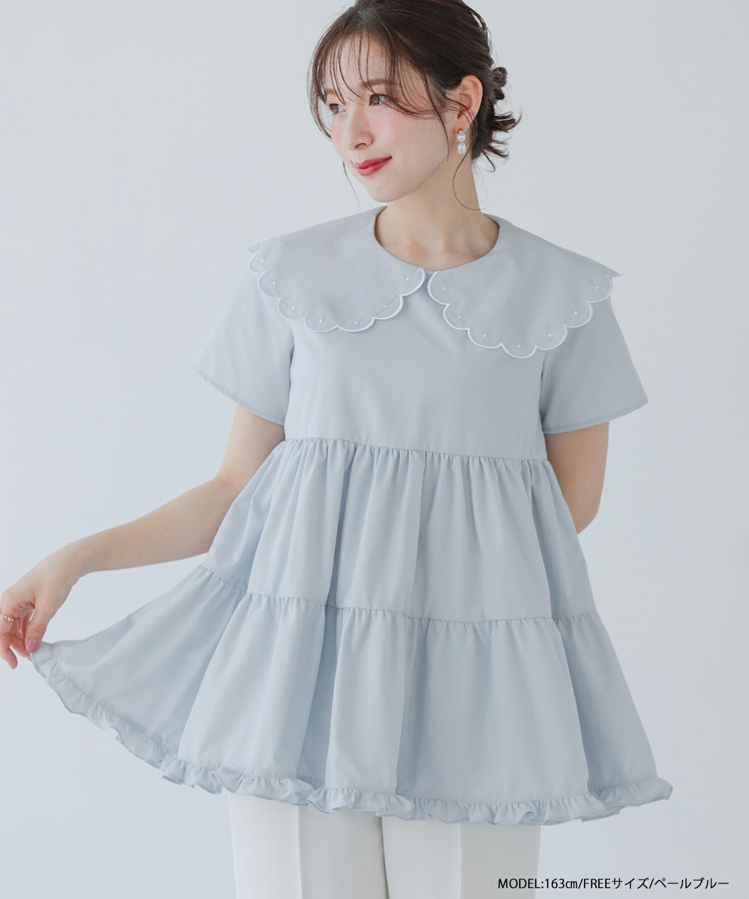 ドット刺繍スカラップカラーギャザートップス【宅配便】 | Fit more