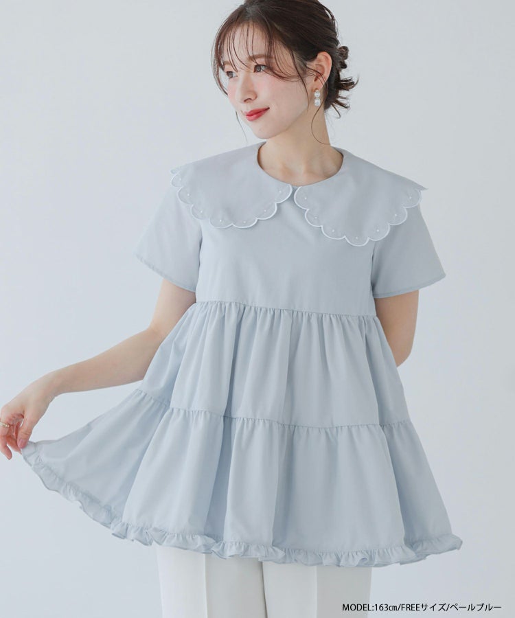 ドット刺繍スカラップカラーギャザートップス【宅配便】 | Fit more