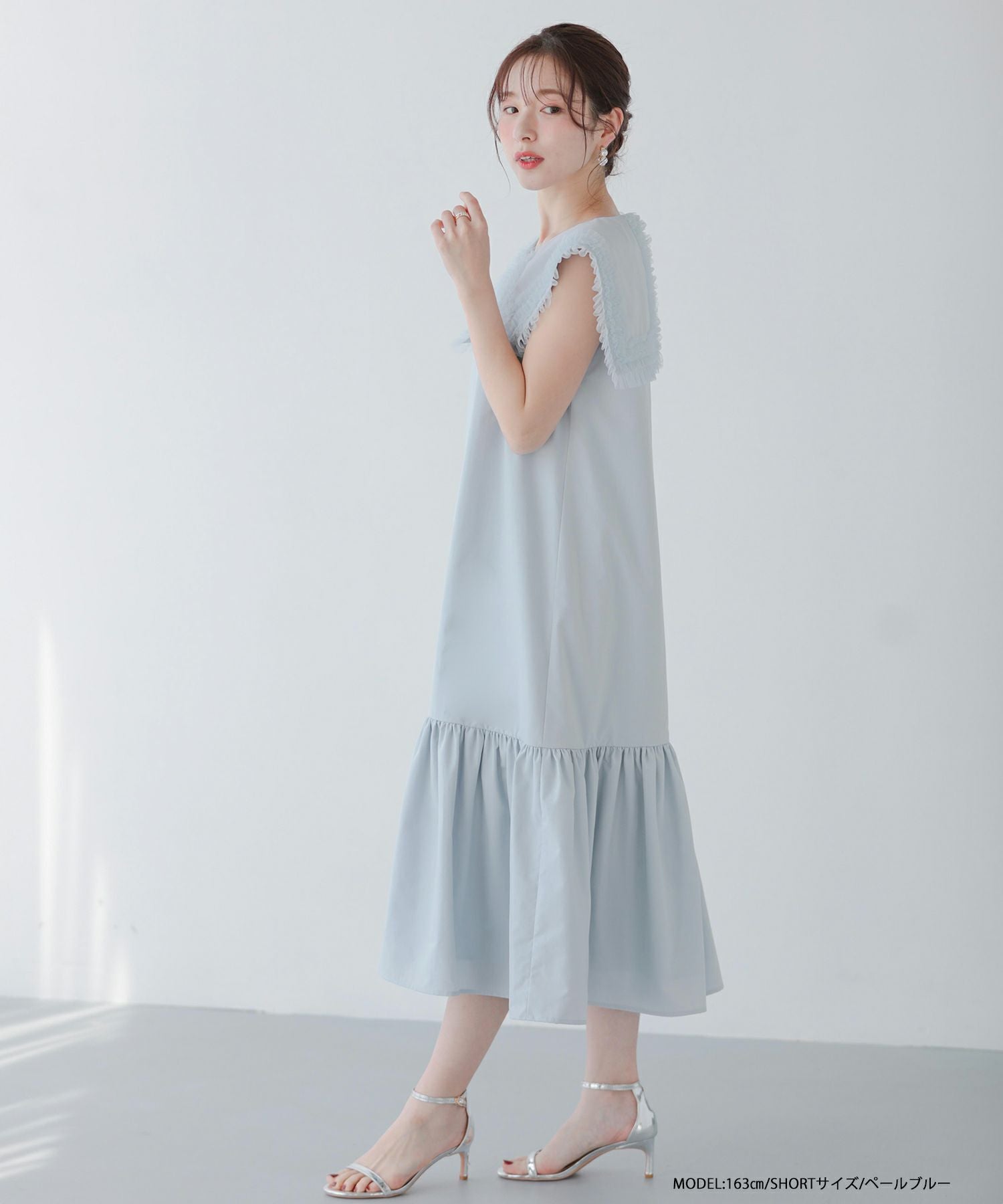 fitmore チュールフリルセーラーカラーワンピース ペールブルー チュールフリルセーラーカラーワンピース【宅配便】 | Fit more
