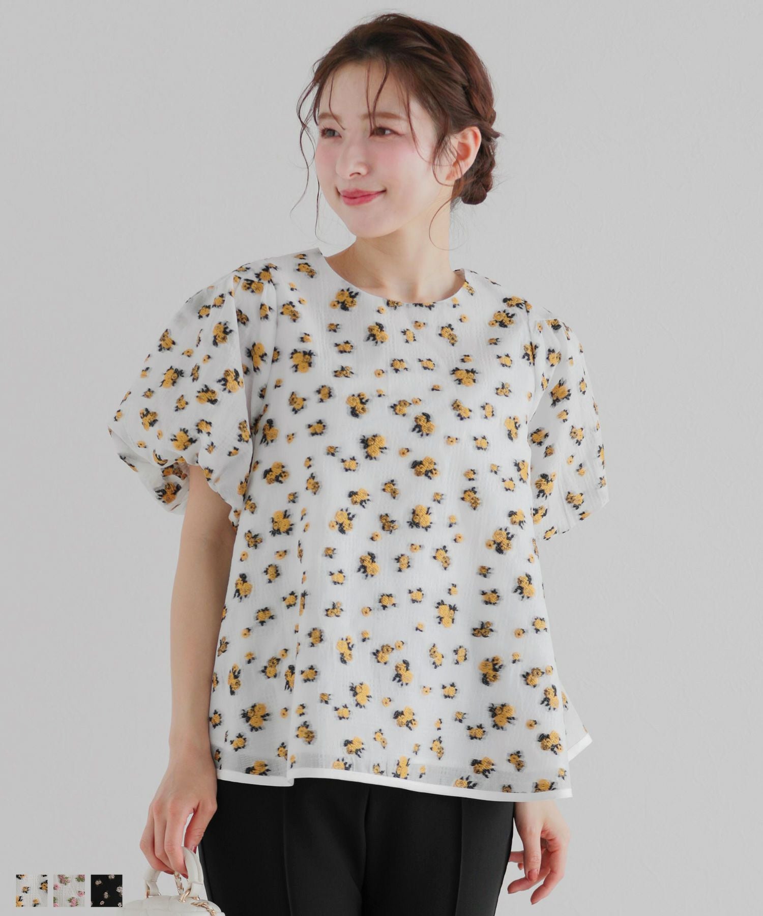 フレアスリーブフラワージャガードトップス【宅配便】 | Fit more