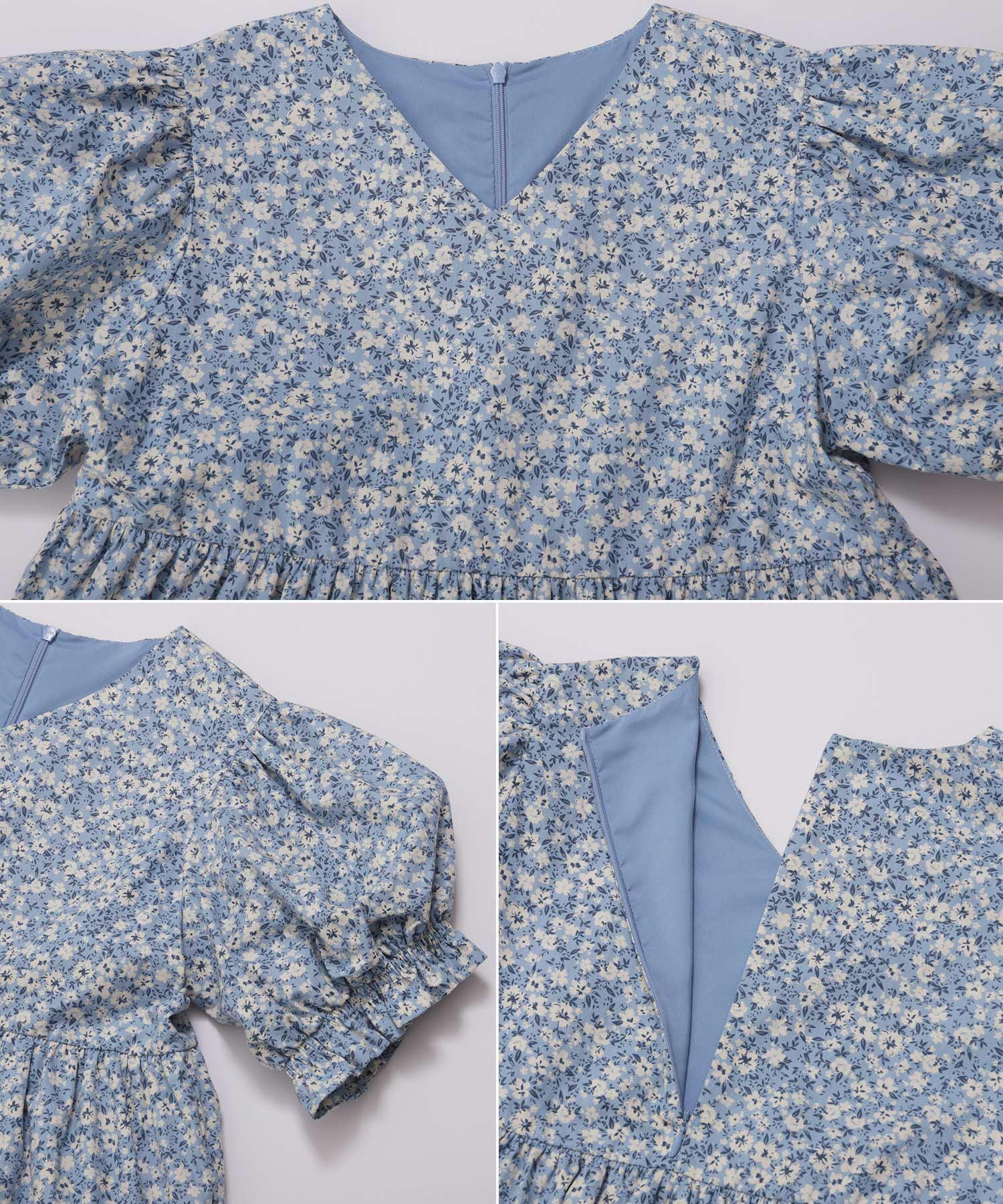 【新品タグ付き】fitmore 小花柄パフスリーブVネックティアードトップス タグ付き新品 fitmore 小花柄パフスリーブVネックティアードトップス