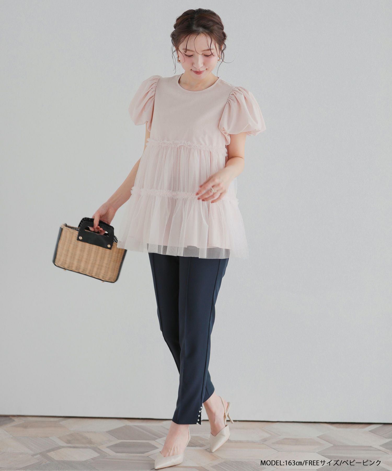 【新品タグ付き】fitmore チュールレイヤードパフスリーブトップス Fit more（フィットモア） チュールレイヤードパフスリーブトップス