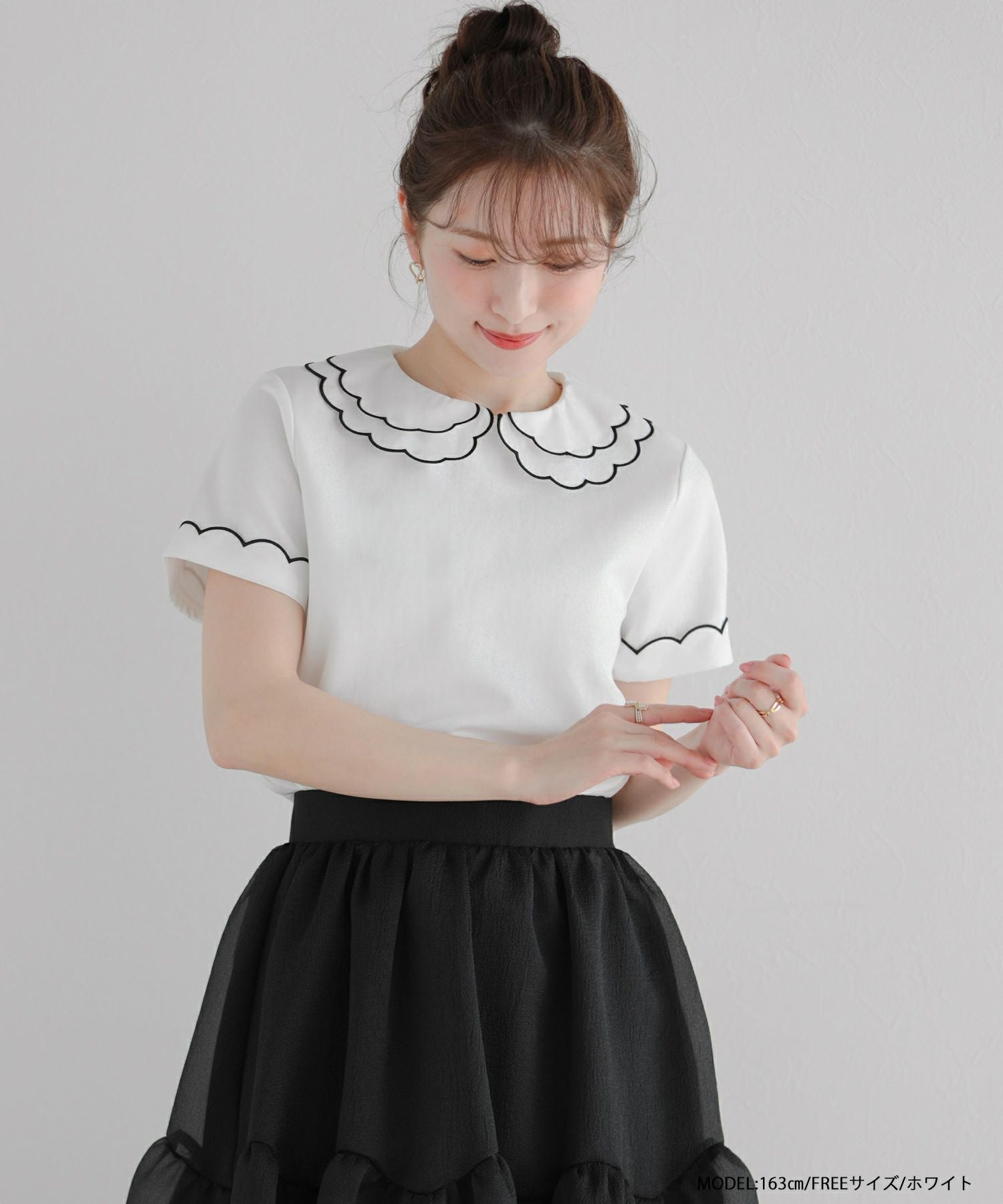 firmore 刺繍ダブルカラーレイヤードトップス ブラック 刺繍ダブルカラーレイヤードトップス【宅配便】 | Fit more