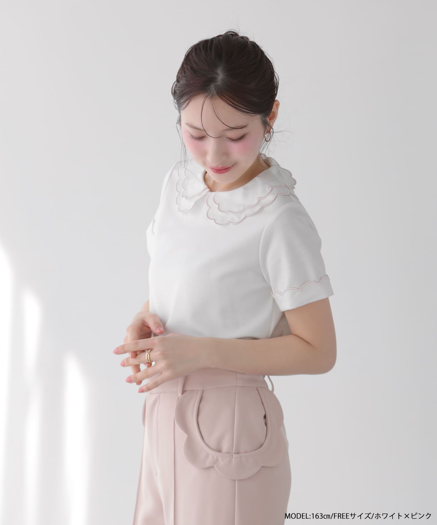 firmore 刺繍ダブルカラーレイヤードトップス ブラック 刺繍ダブルカラーレイヤードトップス【宅配便】 | Fit more