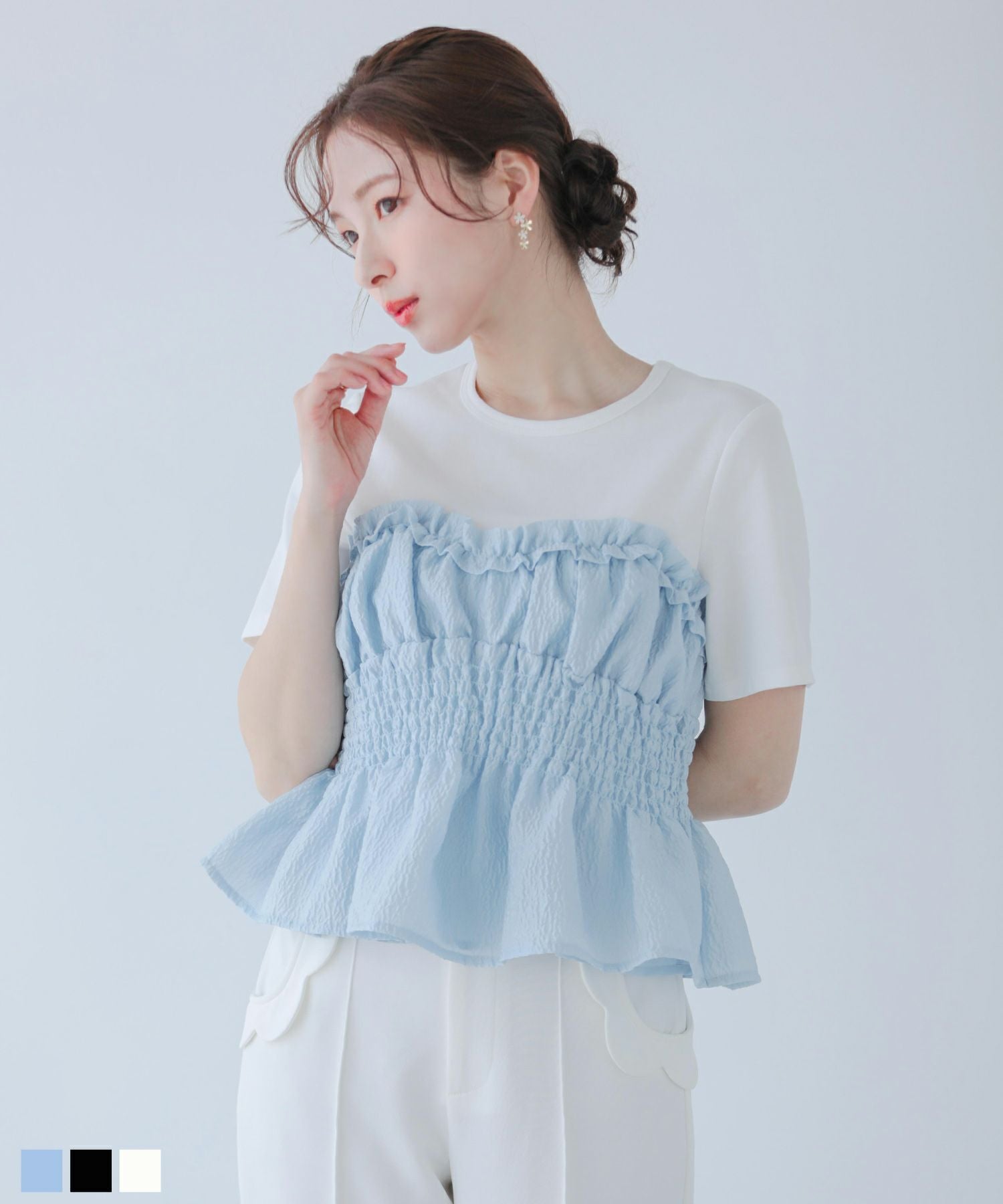 パール襟ジャガードペプラムトップス【宅配便】 | Fit more