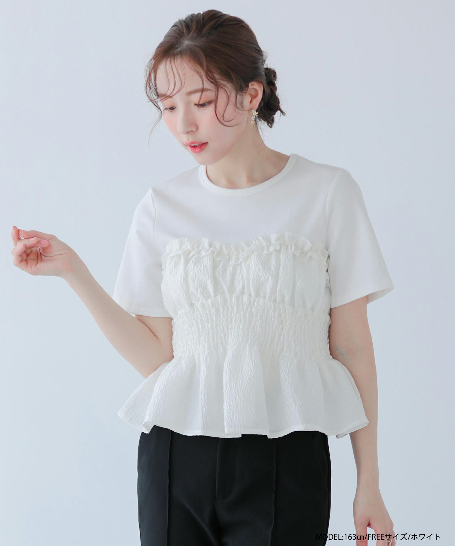 セシリーバンセン 白フリルシャーリングTシャツ UK6 ve5 シャーリングビスチェTシャツ【宅配便】 | Fit more