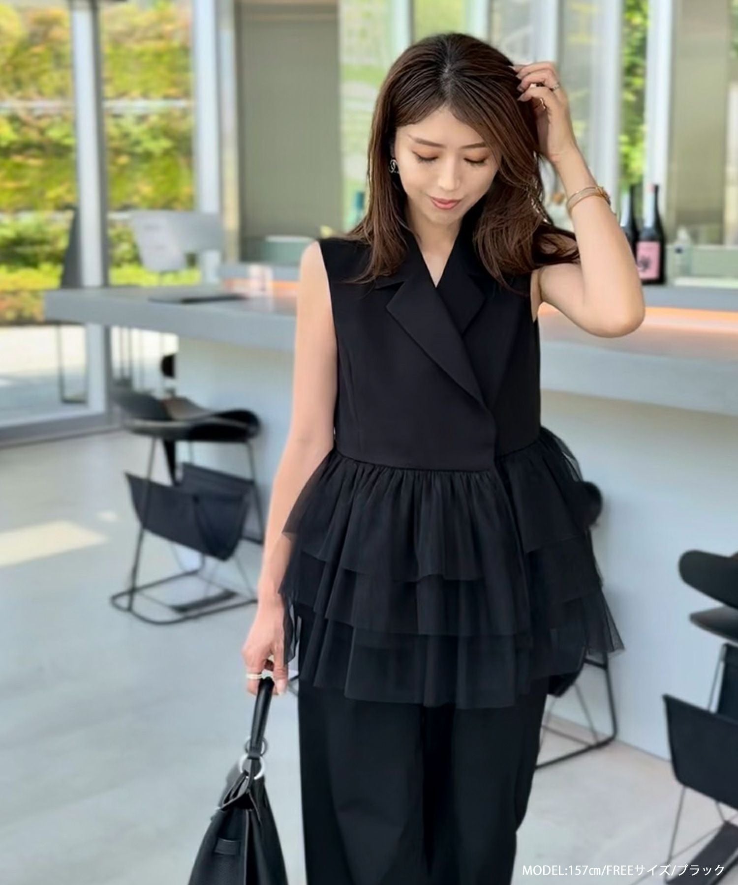 フィットモア　RIEコラボ！チュールフリルペプラムジレ RIEコラボ！チュールフリルペプラムジレ【宅配便】 | Fit more