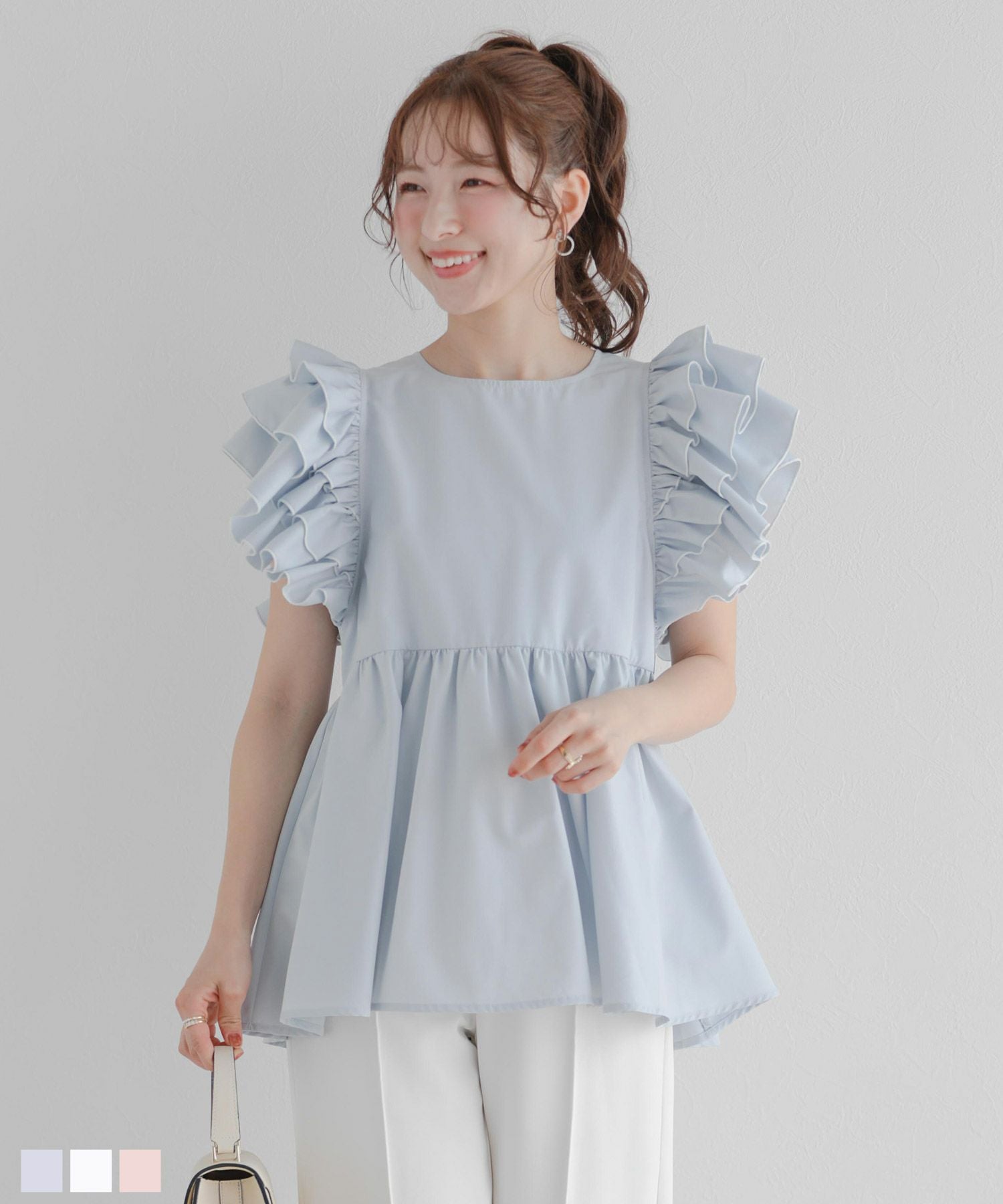 【新品タグ付き】fitmore ラッフルスリーブペプラムブラウス ラッフルスリーブペプラムブラウス【宅配便】 | Fit more