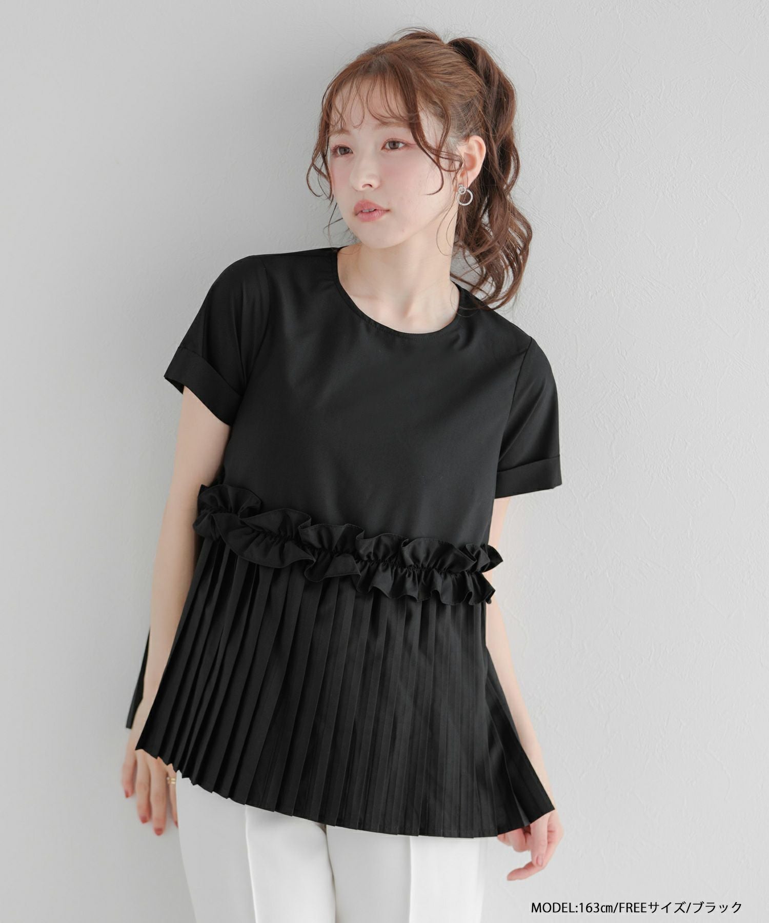 プリーツフリルシャツ袖ブラウス【宅配便】 | Fit more