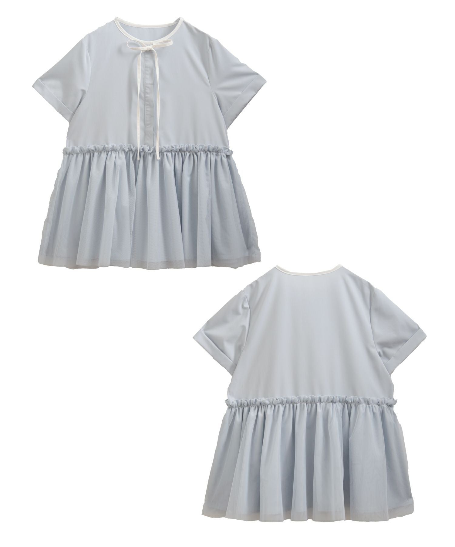 バイカラーパイピングネックチュールペプラムトップス【宅配便】 | Fit