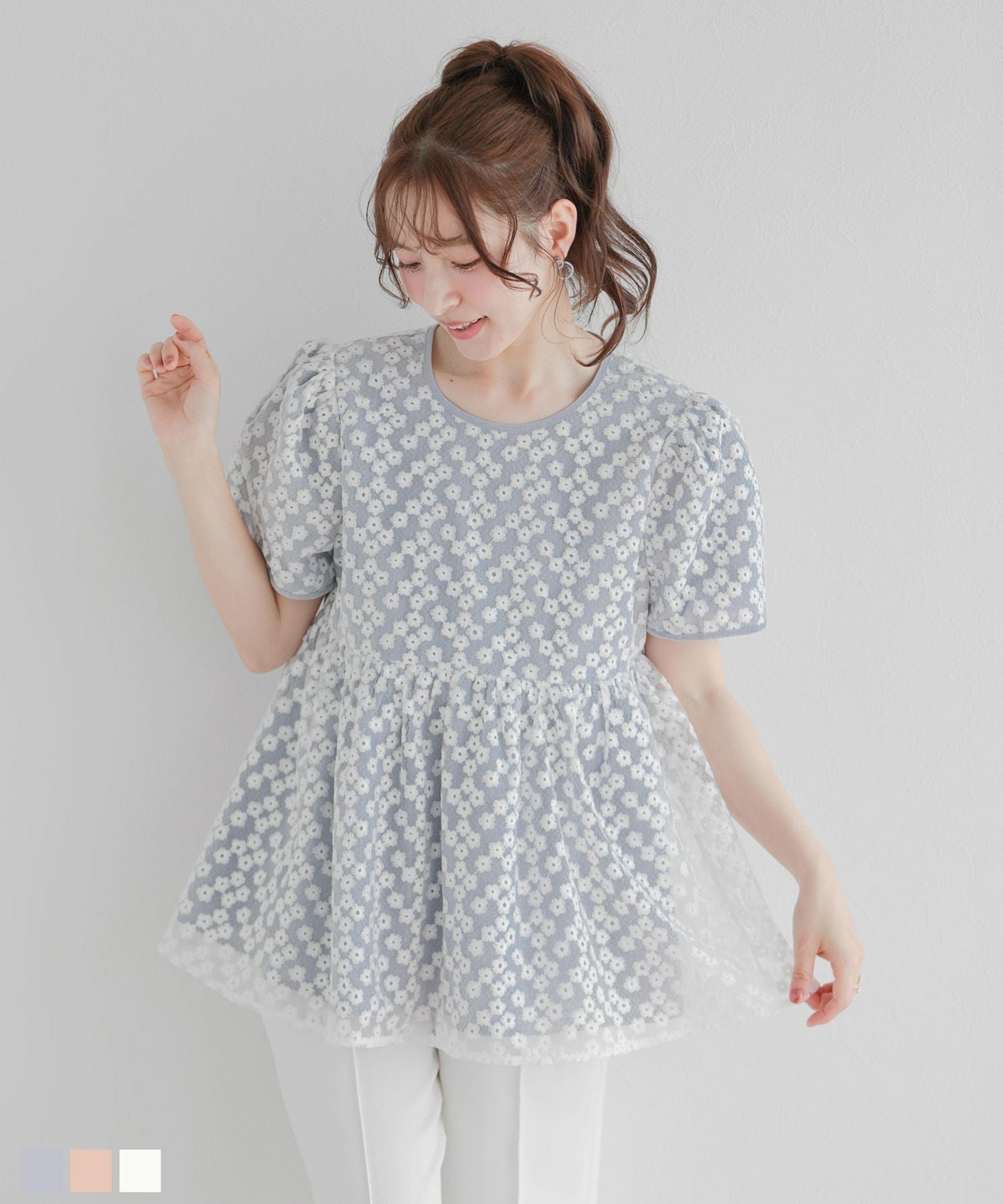 タグ付き新品 fitmore フラワーレース刺しゅうぺプラムトップス フラワーレース刺しゅうぺプラムトップス【宅配便】 | Fit more
