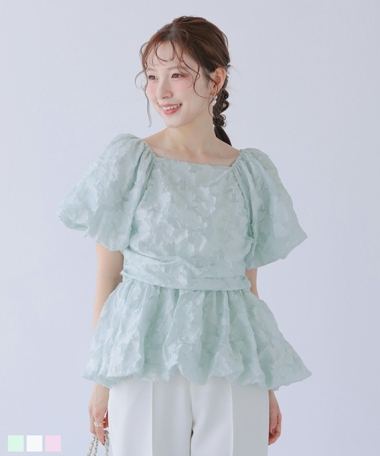 刺しゅうジャガードバックリボンペプラムトップス【宅配便】 | Fit more