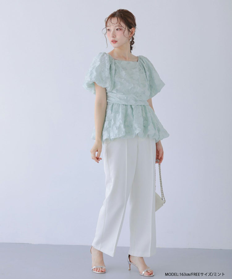 シャーリングバルーンペプラムトップス【宅配便】 | Fit more