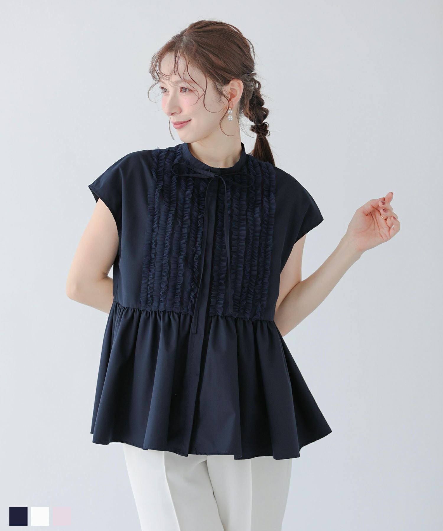 フロントフリルペプラムブラウス【宅配便】 | Fit more