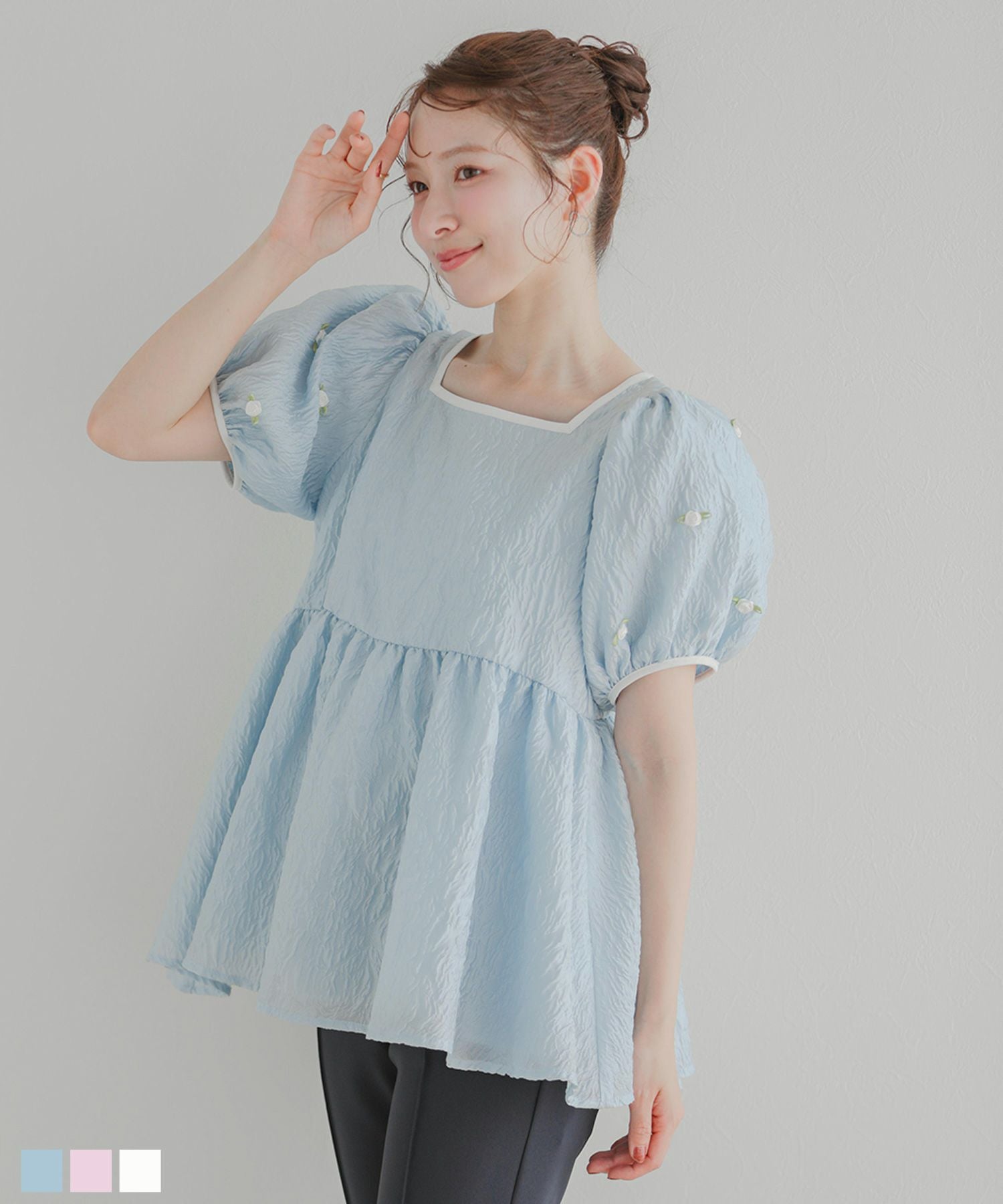 バックリボンジャガードペプラムトップス【即納】【宅配便】 | Fit more