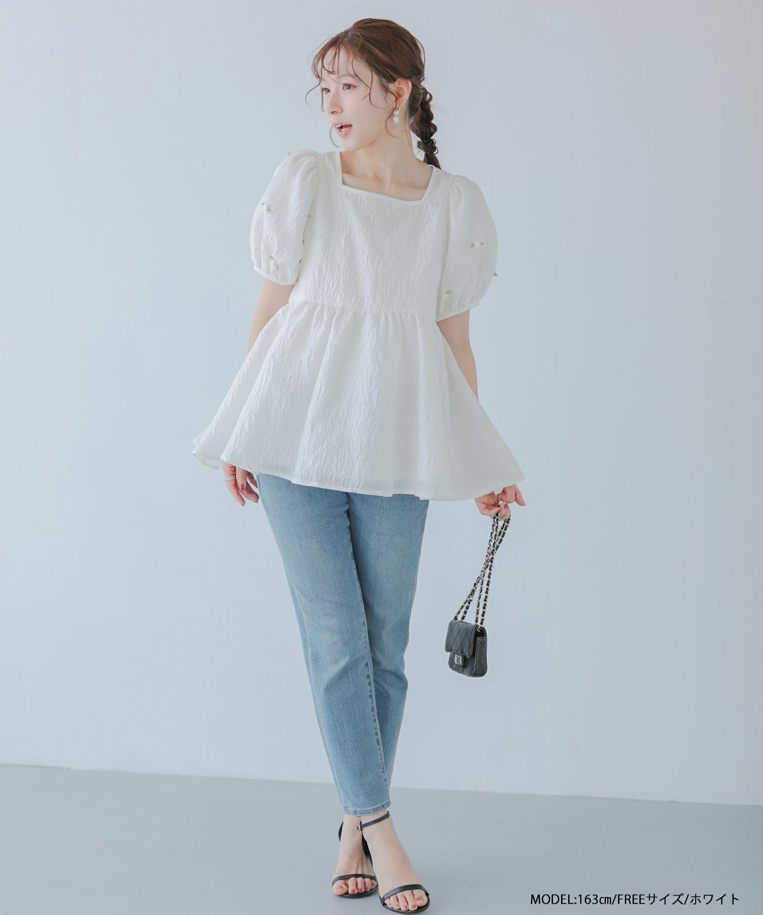 ローズモチーフジャガードペプラムトップス【宅配便】 | Fit more
