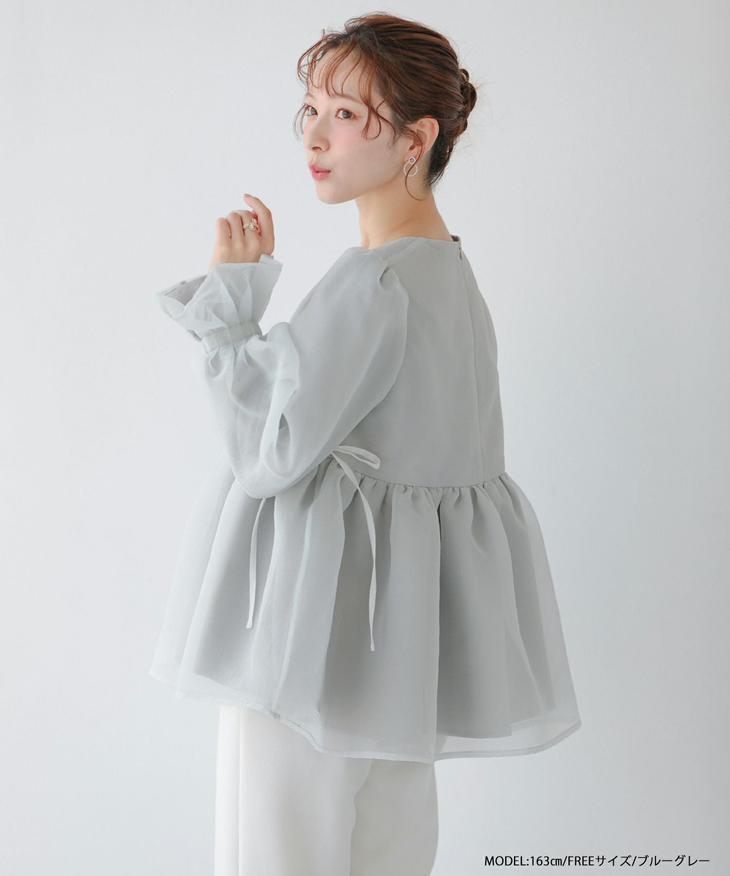 クリンクルシアーオーガンジーボリュームスリーブトップス【宅配便