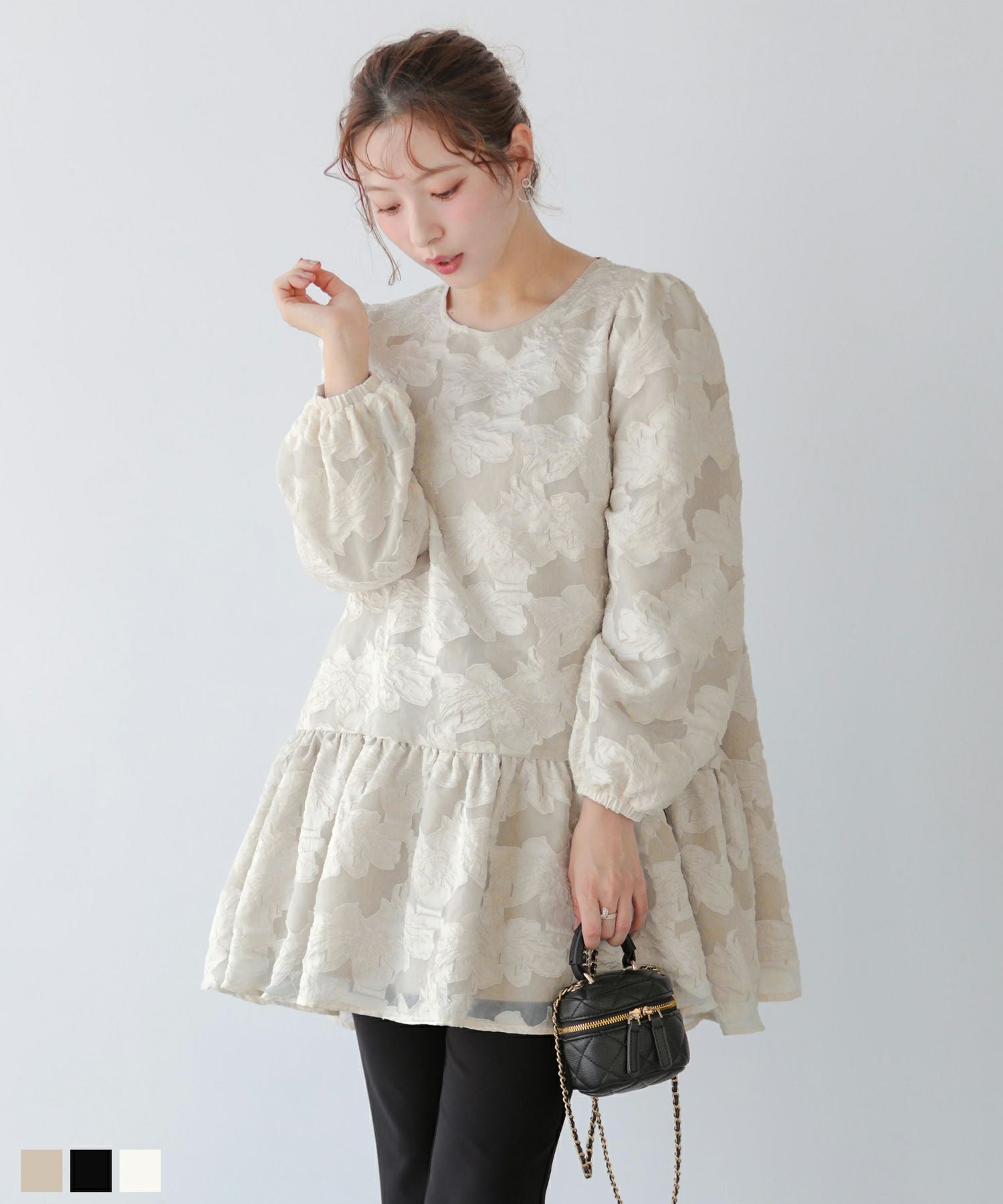 クリンクルシアーオーガンジーボリュームスリーブトップス【宅配便