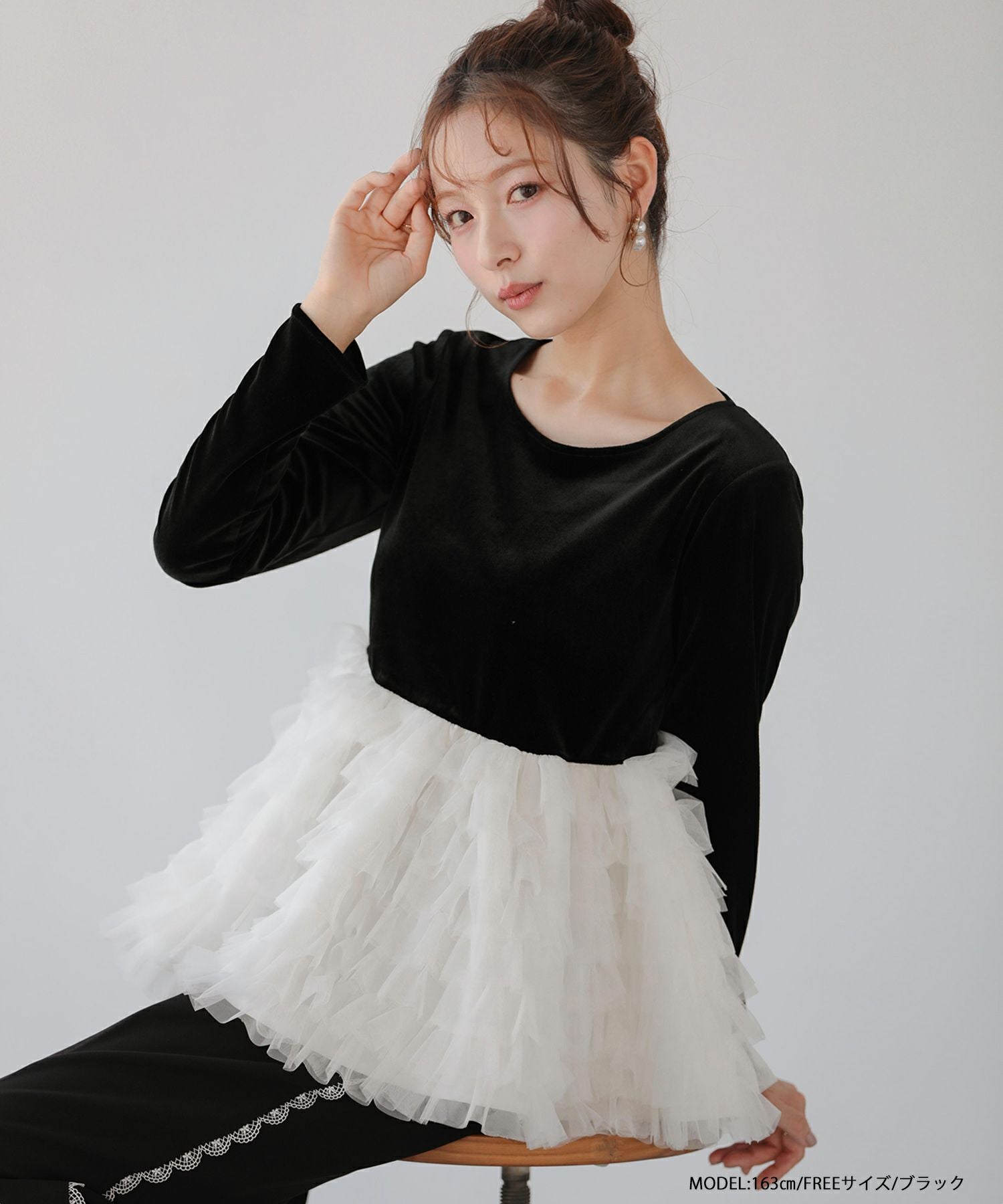 Fit more ✨新品2025AW バレリーナチュチュベロアトップス ブラック バレリーナチュチュベロアトップス【宅配便】 | Fit more