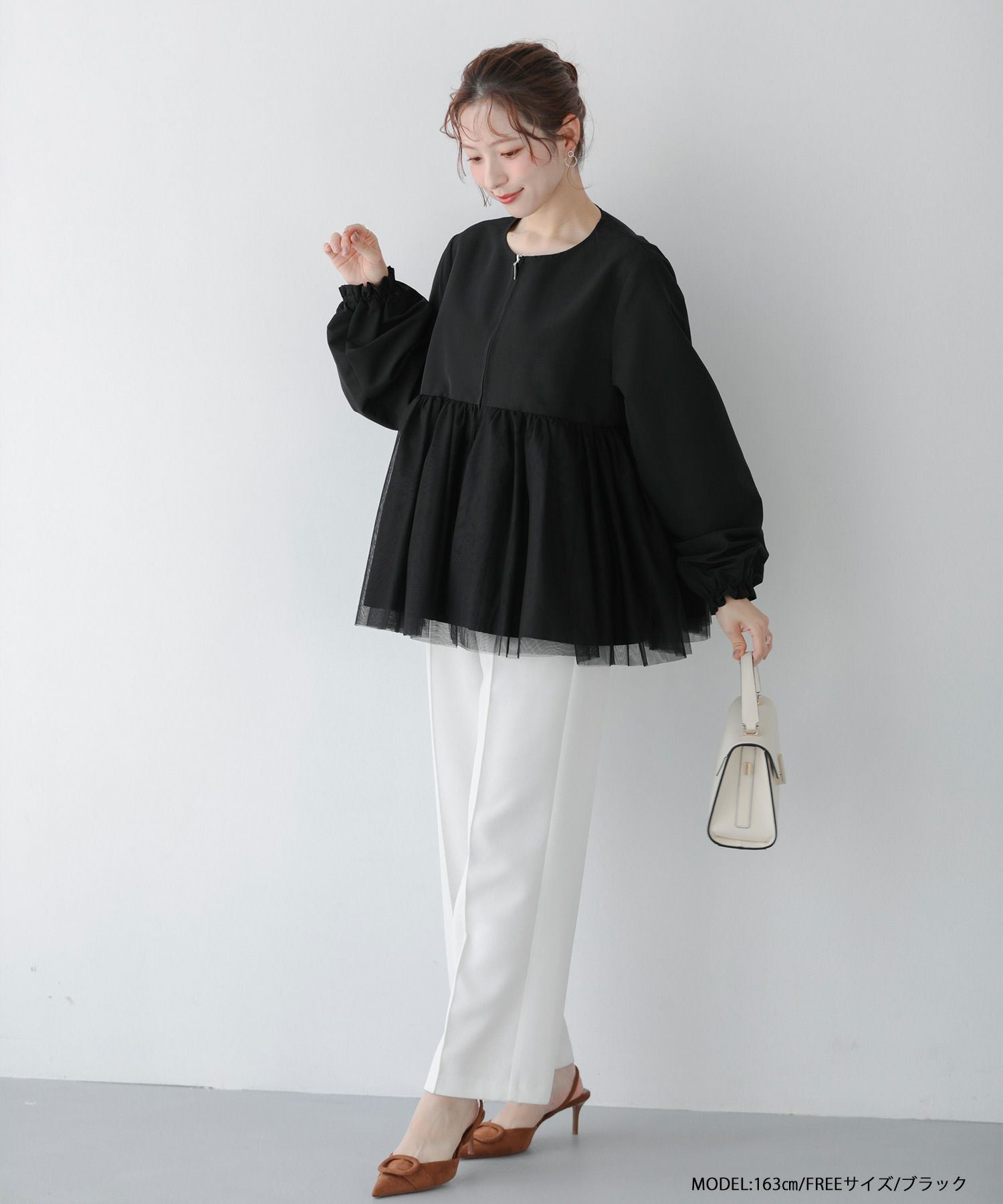 ☆新品タグつき☆fitmore チュールレイヤードペプラムアウター チュールレイヤードペプラムアウター【宅配便】 | Fit more
