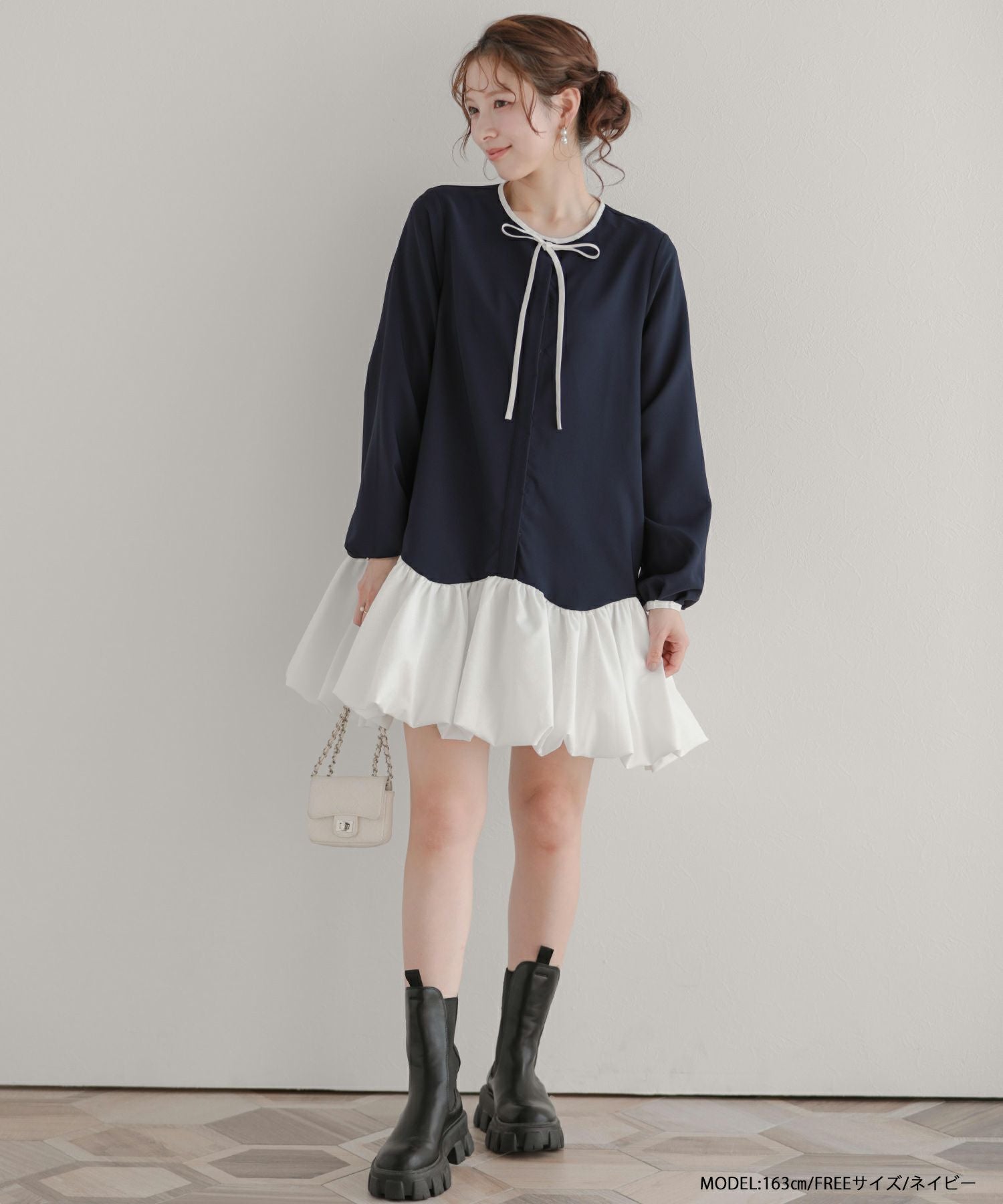 カーブバルーンヘムミニワンピース【宅配便】 | Fit more