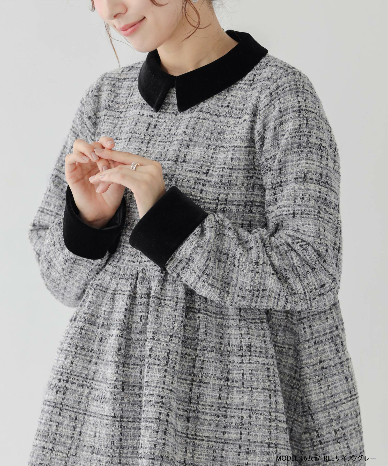 ツイードベロアカラーペプラムトップス【再販決定 12/11 12：30